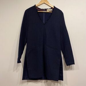 By Malene Birger Navy Blue Tweed Long Sleeve V-Tunic Top Mini Dress